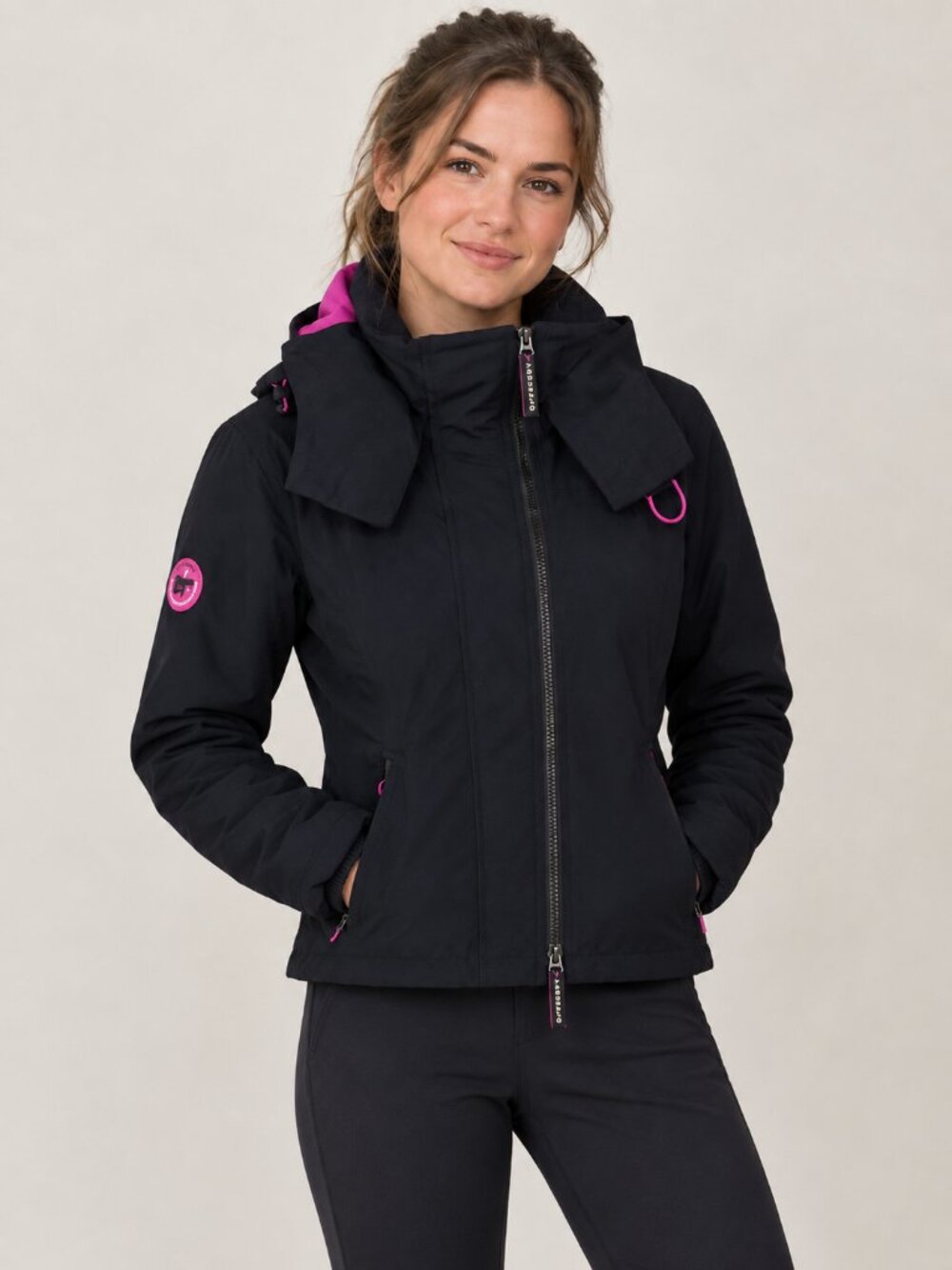 Superdry Women's Navy Jacket with Pink Accents